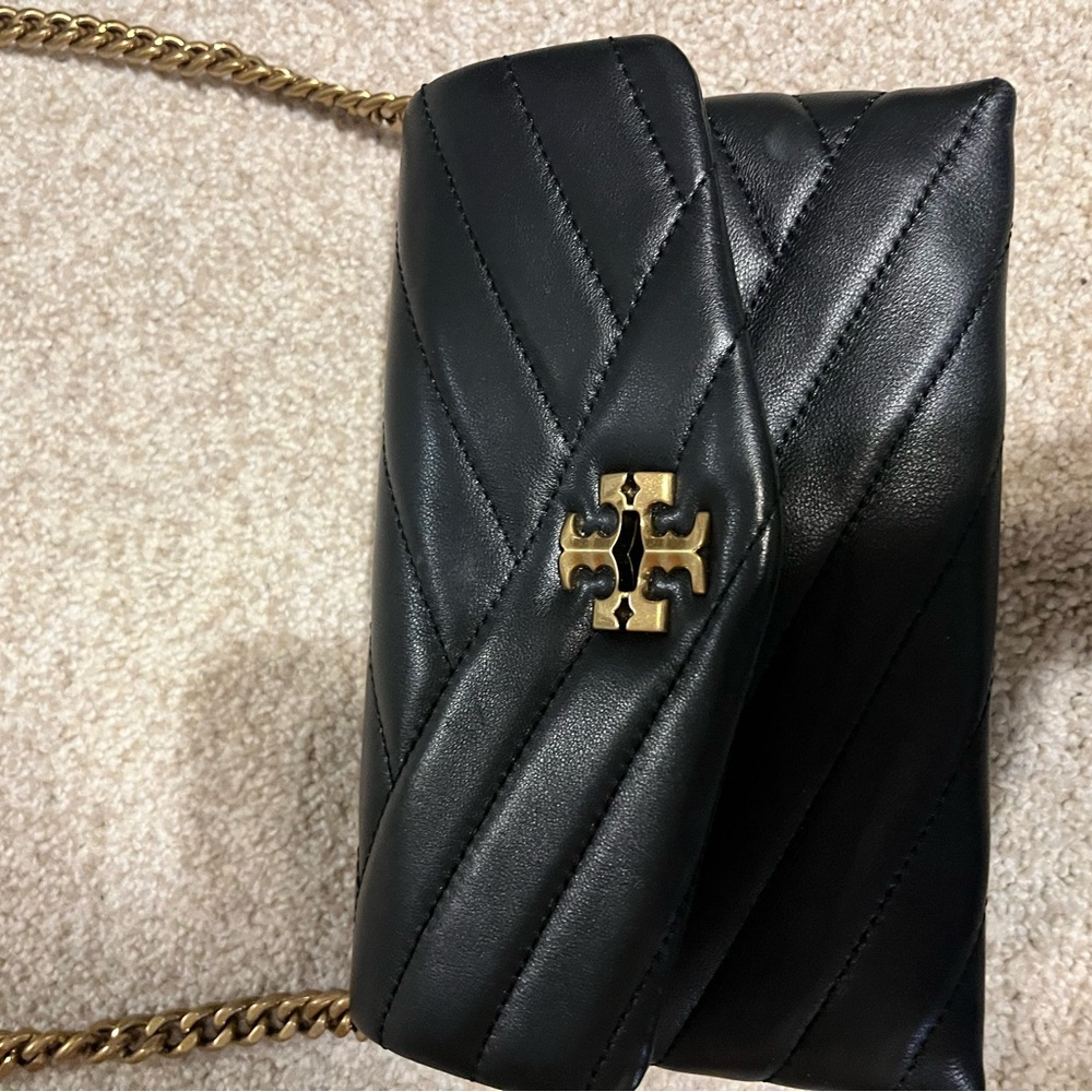 Tory Burch Black Quilted Crossbody Bag with Gold Accents